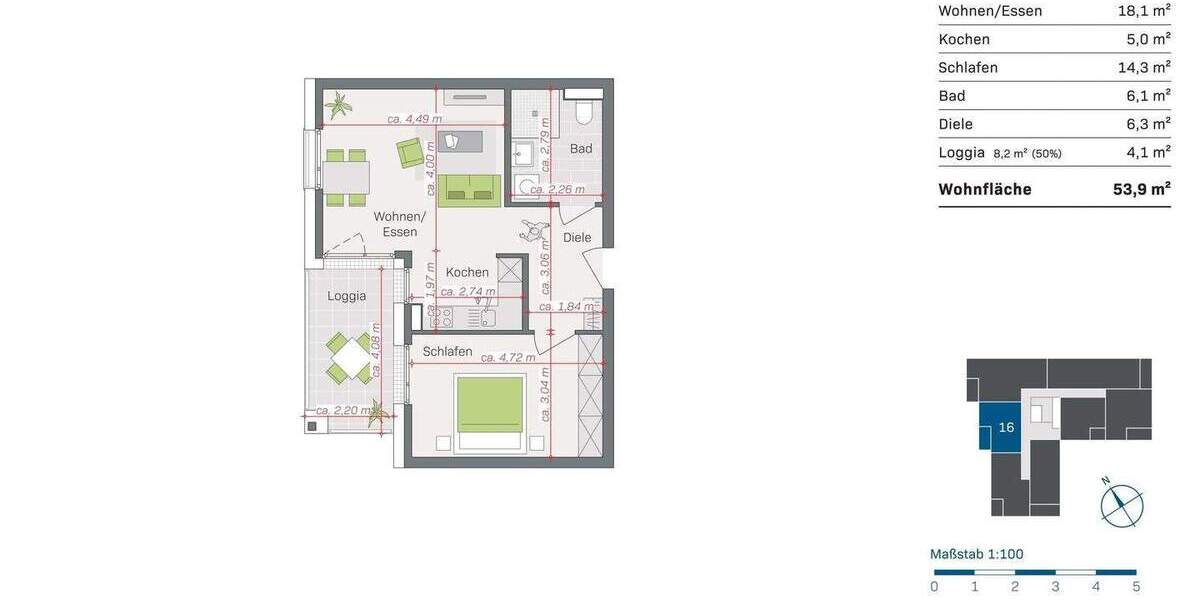 Etagenwohnung Aldingen - 2 Zimmer, 53 m&sup2;, 276.600&euro; | Angebot:25732033