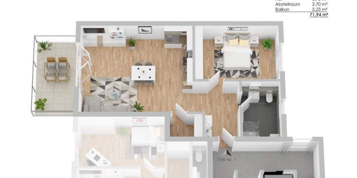 Etagenwohnung Villingen-Schwenningen Marbach - 2 Zimmer, 71 m&sup2;, 305.600&euro; | Angebot:25695906