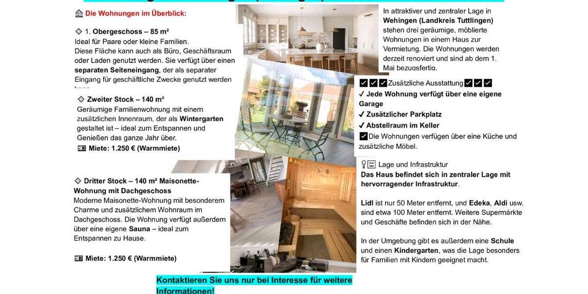 Etagenwohnung Wehingen - 4 Zimmer, 140 m&sup2;, 1.250&euro; | Angebot:26133452