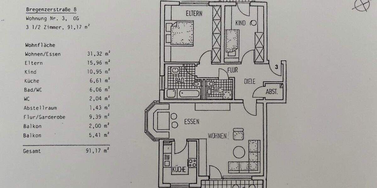 Etagenwohnung Villingen-Schwenningen Villingen - 3 Zimmer, 91 m&sup2;, 259.000&euro; | Angebot:25780281
