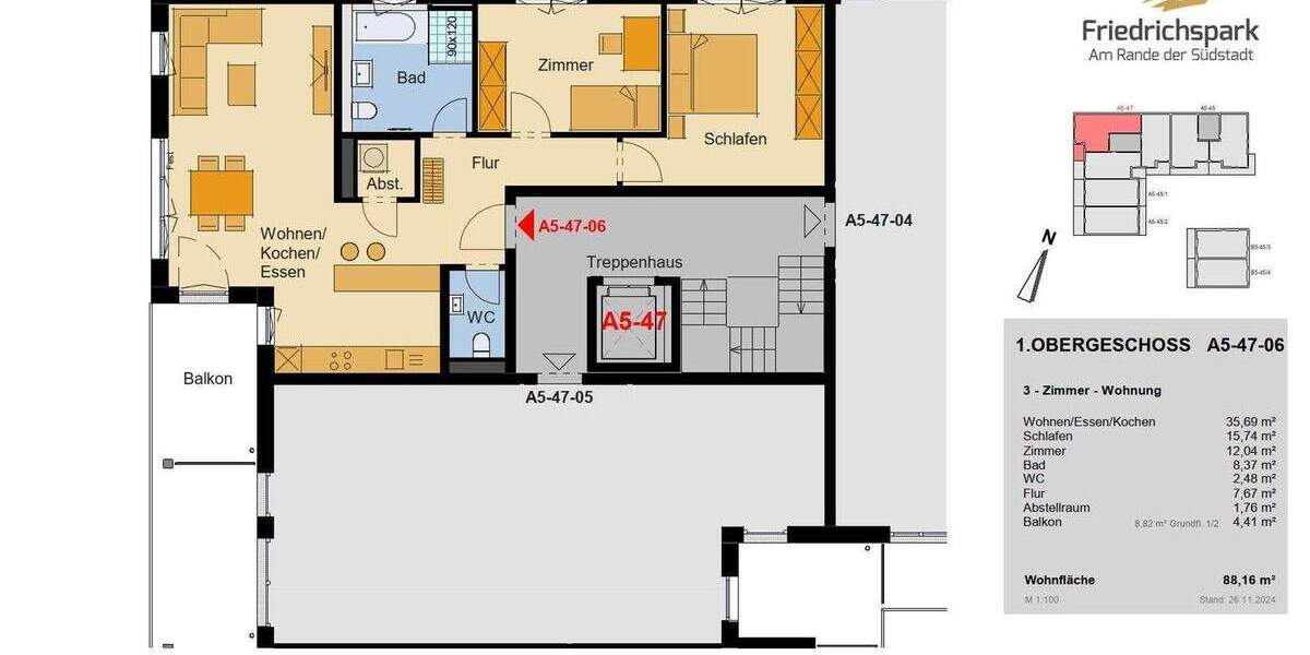 Etagenwohnung Villingen-Schwenningen Villingen - 3 Zimmer, 88 m&sup2;, 490.300&euro; | Angebot:25701439