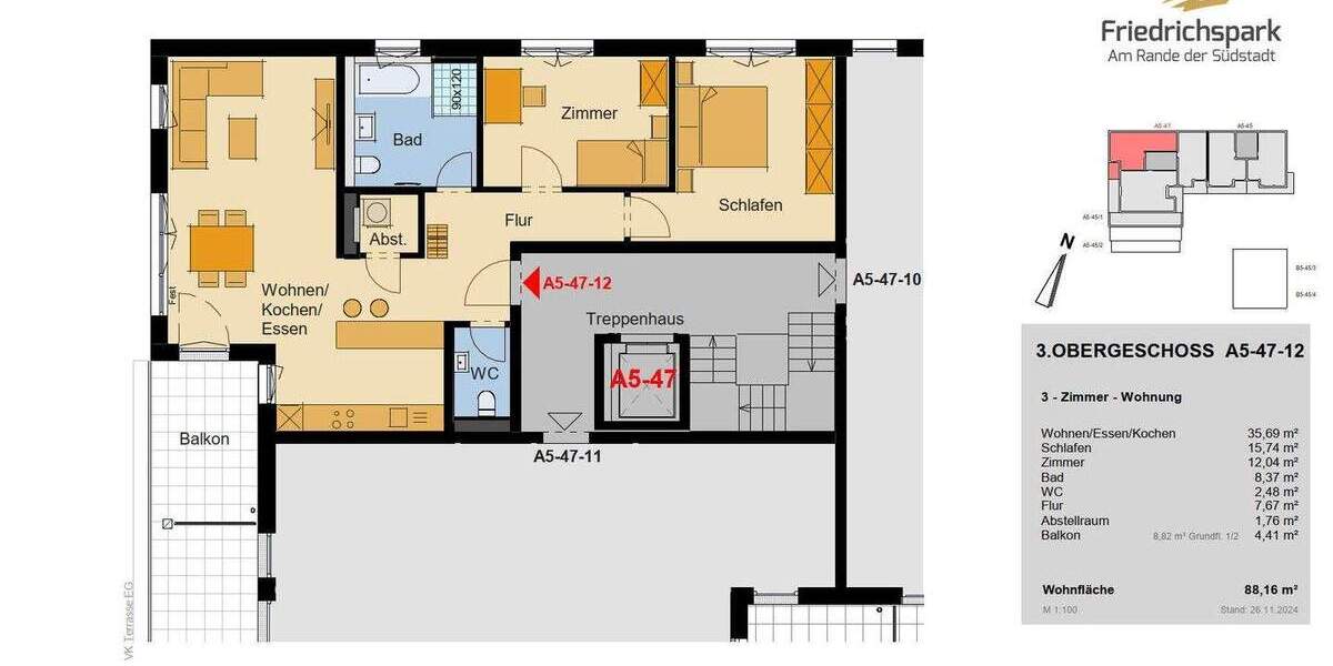 Etagenwohnung Villingen-Schwenningen Villingen - 3 Zimmer, 88 m&sup2;, 490.300&euro; | Angebot:25701439