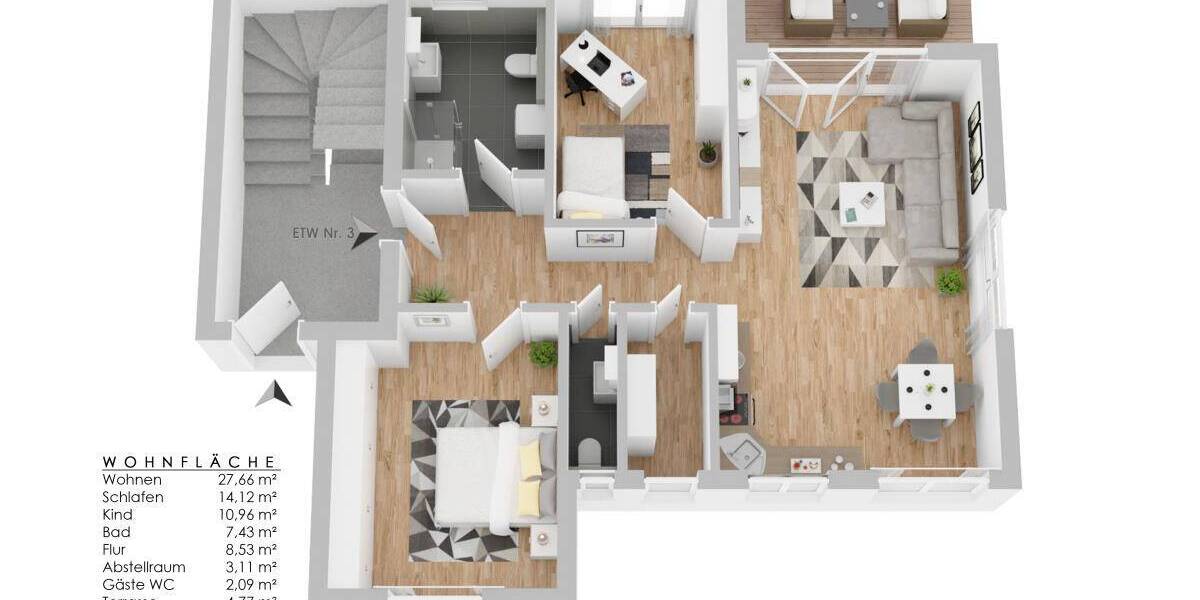 Etagenwohnung Villingen-Schwenningen Marbach - 3 Zimmer, 78 m&sup2;, 330.400&euro; | Angebot:26093502