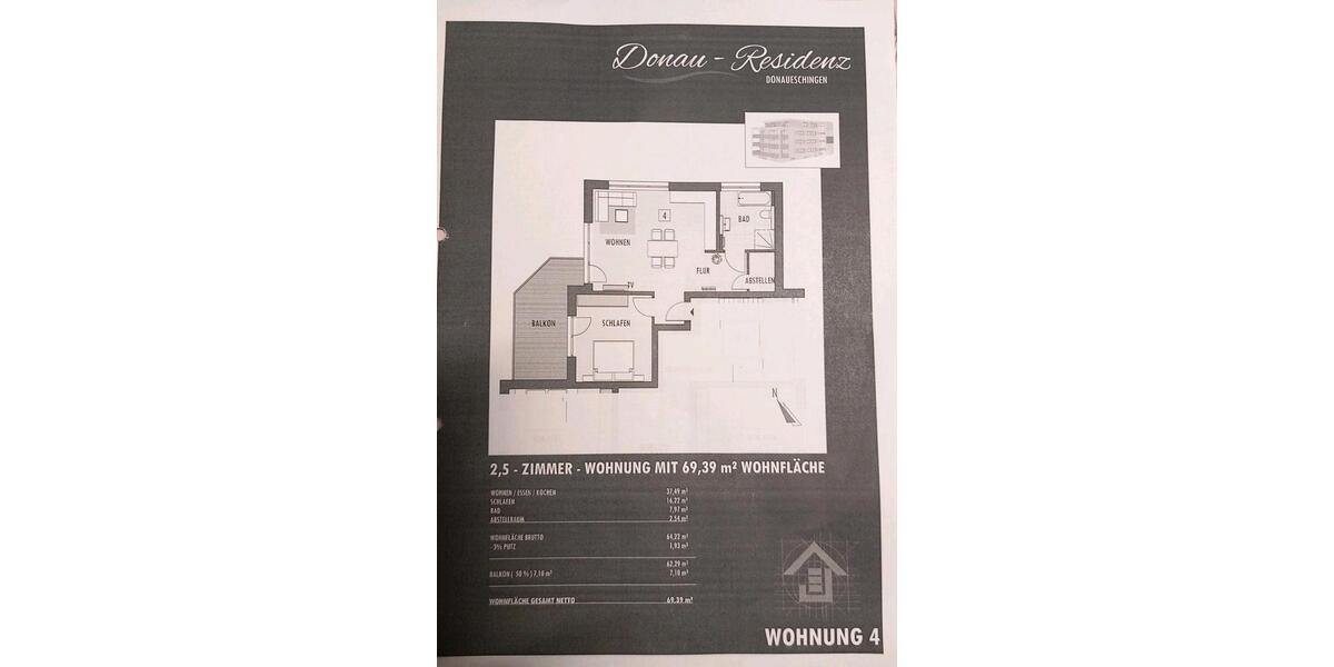 Etagenwohnung Donaueschingen - 2.5 Zimmer, 69 m&sup2;, 770&euro; | Angebot:26537274