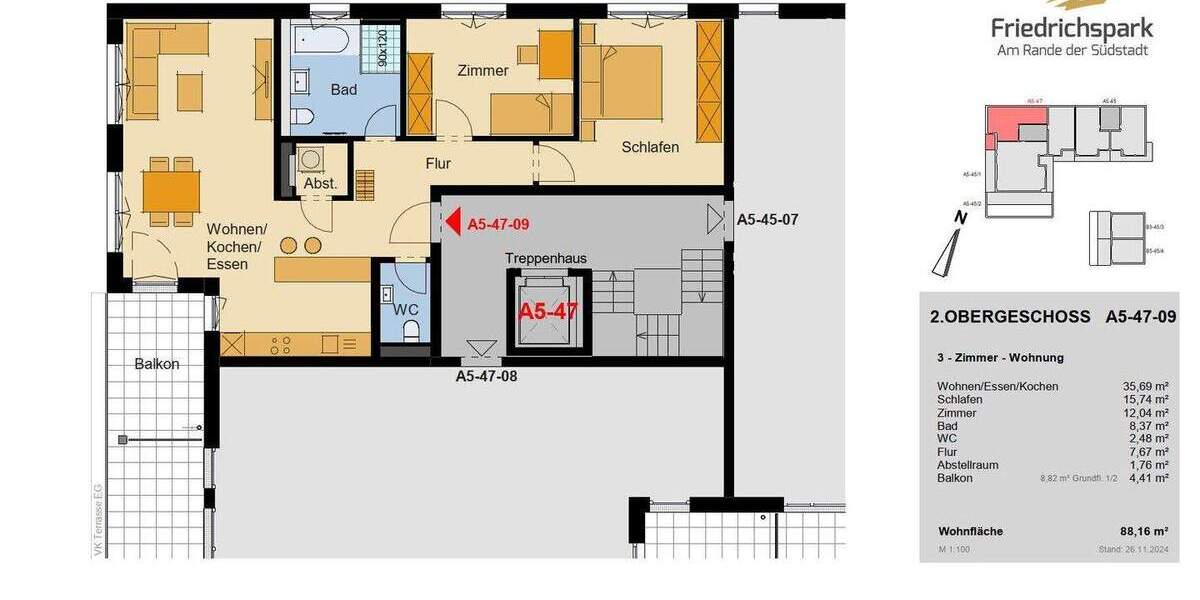 Etagenwohnung Villingen-Schwenningen Villingen - 3 Zimmer, 88 m&sup2;, 490.300&euro; | Angebot:25701439