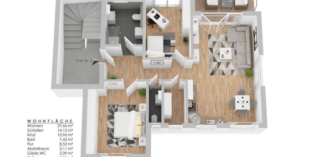 Etagenwohnung Villingen-Schwenningen Marbach - 3 Zimmer, 78 m&sup2;, 336.700&euro; | Angebot:25775744