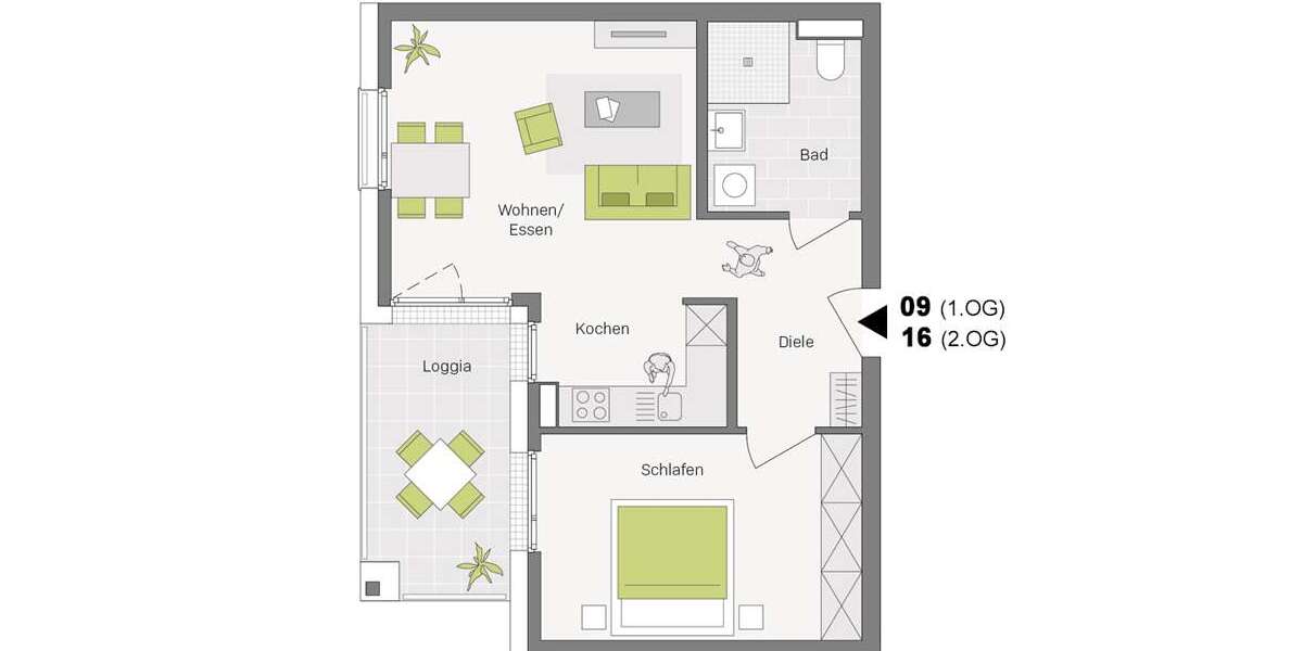 Etagenwohnung Aldingen - 2 Zimmer, 54 m&sup2;, 273.900&euro; | Angebot:22729037