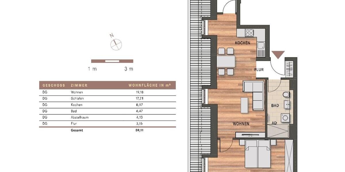 Etagenwohnung Villingen-Schwenningen Kopsbühl - 2 Zimmer, 59 m&sup2;, 775&euro; | Angebot:26169745