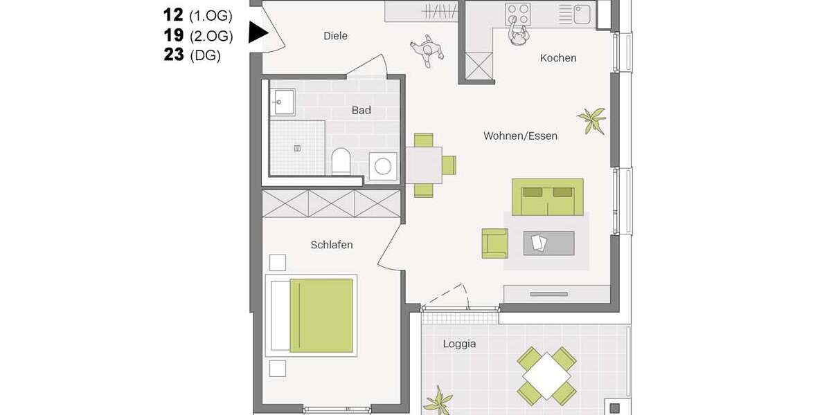 Etagenwohnung Aldingen - 2 Zimmer, 59 m&sup2;, 299.600&euro; | Angebot:22729024